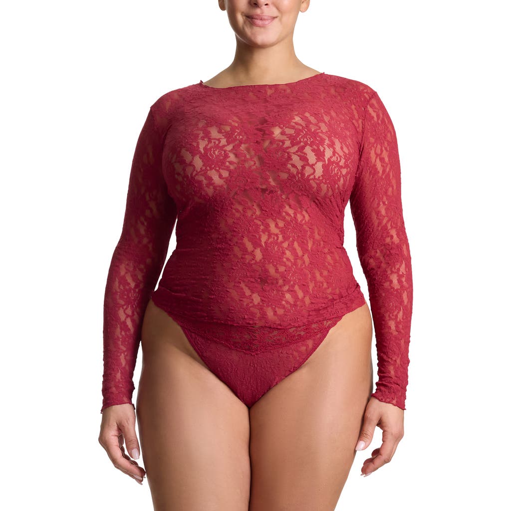 Hanky Panky Signature Lace Long Sleeve Top In Red