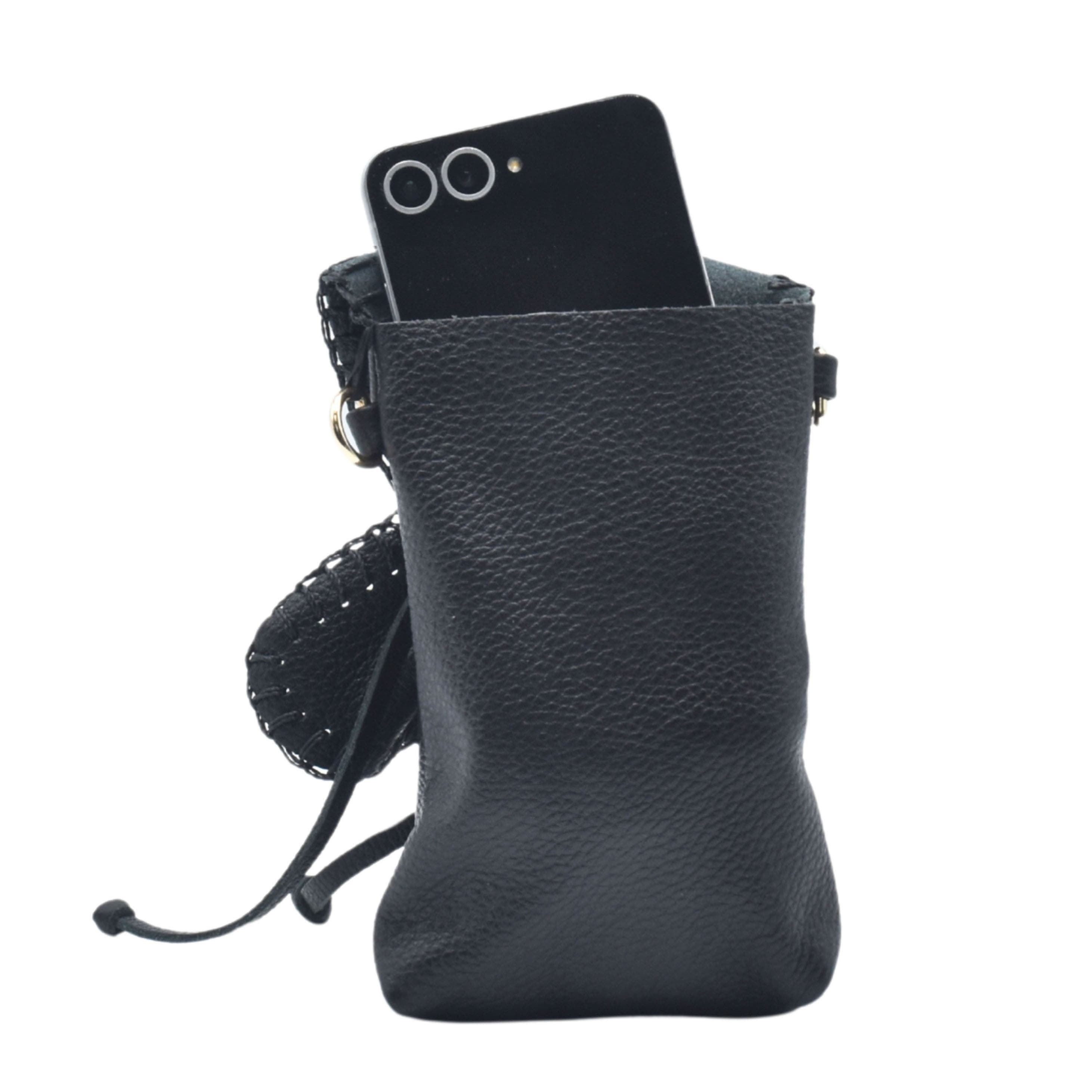 Carlos Falchi Cell Phone Butterfly Leather Bag, Alternate, color, Black Obsidian
