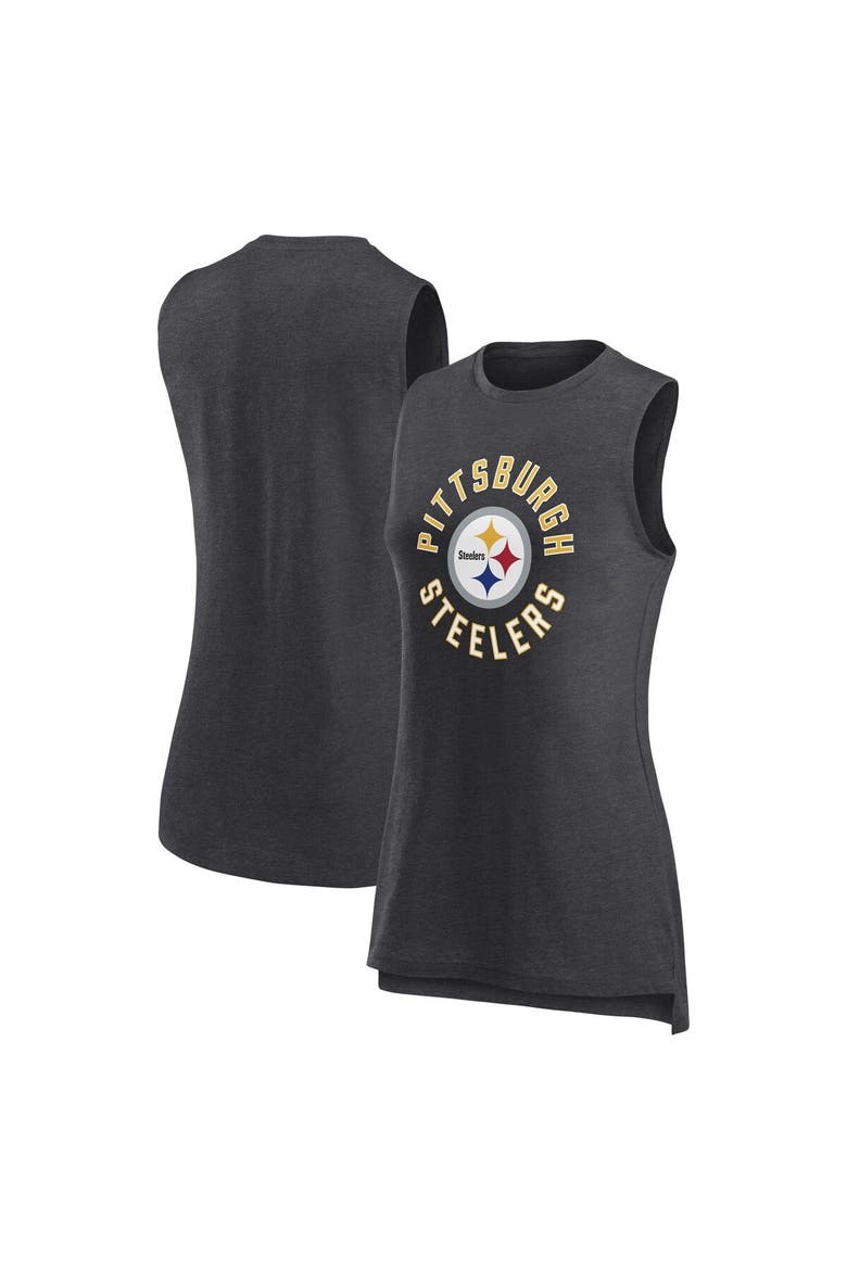 Women's Fanatics Branded  Heather Charcoal Pittsburgh Steelers What Goes Around Tank Top, Alternate, color, Heather Charcoal