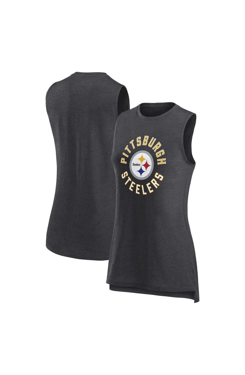 FANATICS Women's Fanatics Branded Heather Charcoal Pittsburgh Steelers What Goes Around Tank Top, Alternate, color, Heather Charcoal