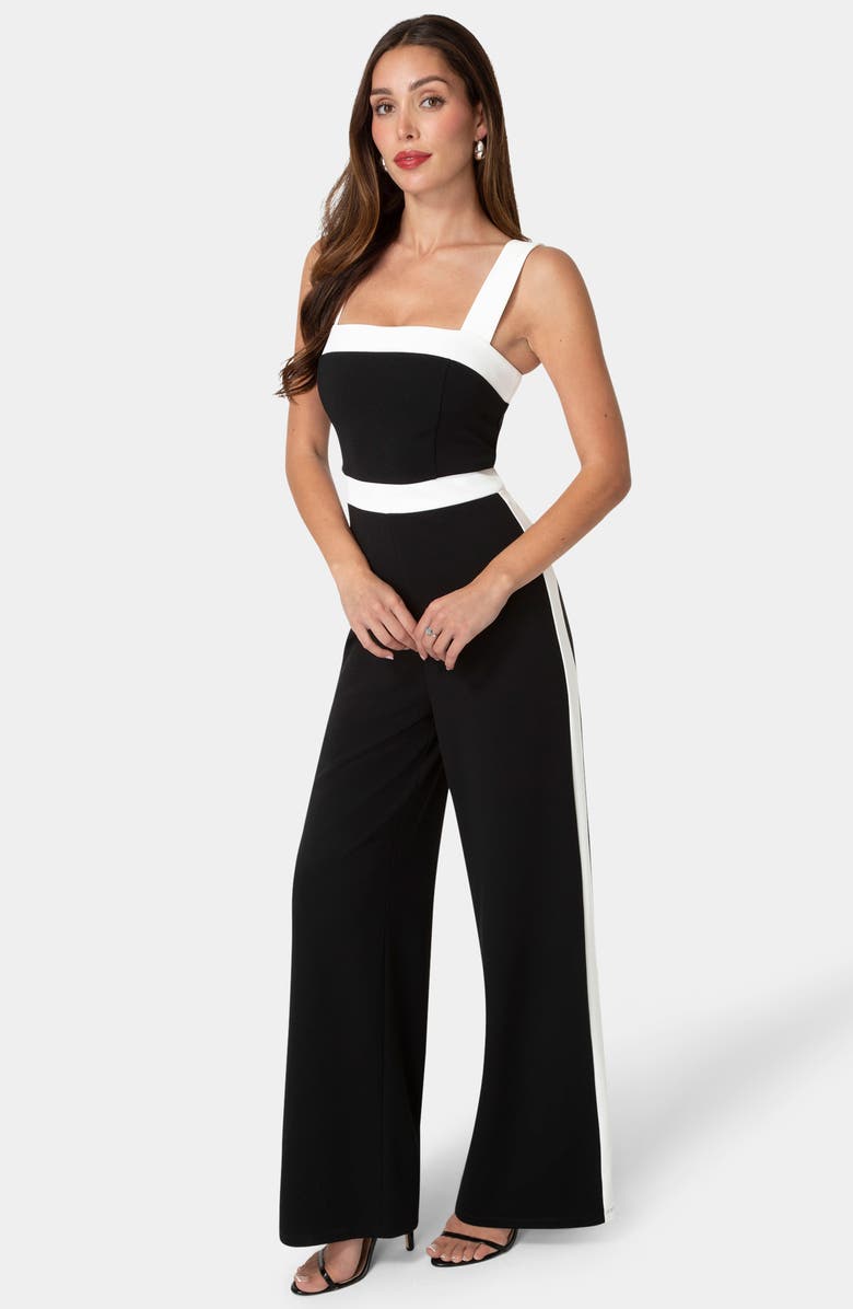 bebe Colorblock Jumpsuit, Alternate, color, Black White