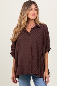 PinkBlush Checker Print Short Sleeve Oversized Blouse