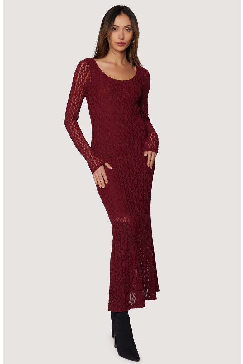 Sistine Tale Long Sleeve Open Stitch Maxi Dress, Alternate, color, MERLOT