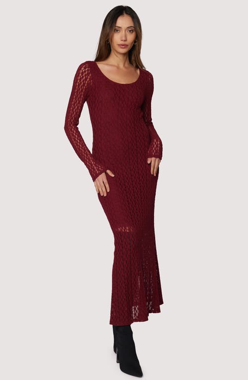 Lost + Wander Sistine Tale Long Sleeve Open Stitch Maxi Dress In Burgundy