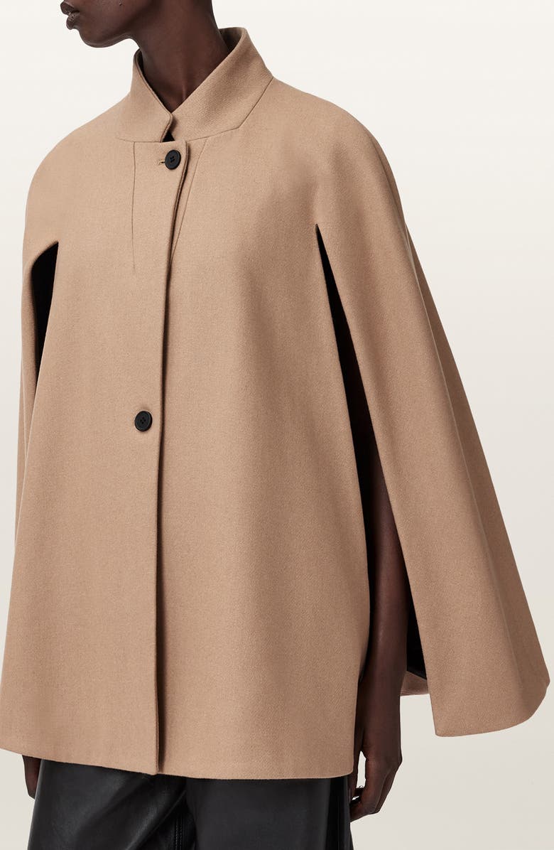 AllSaints Lunis Wool Blend Cape Coat, Alternate, color, Camel Brown