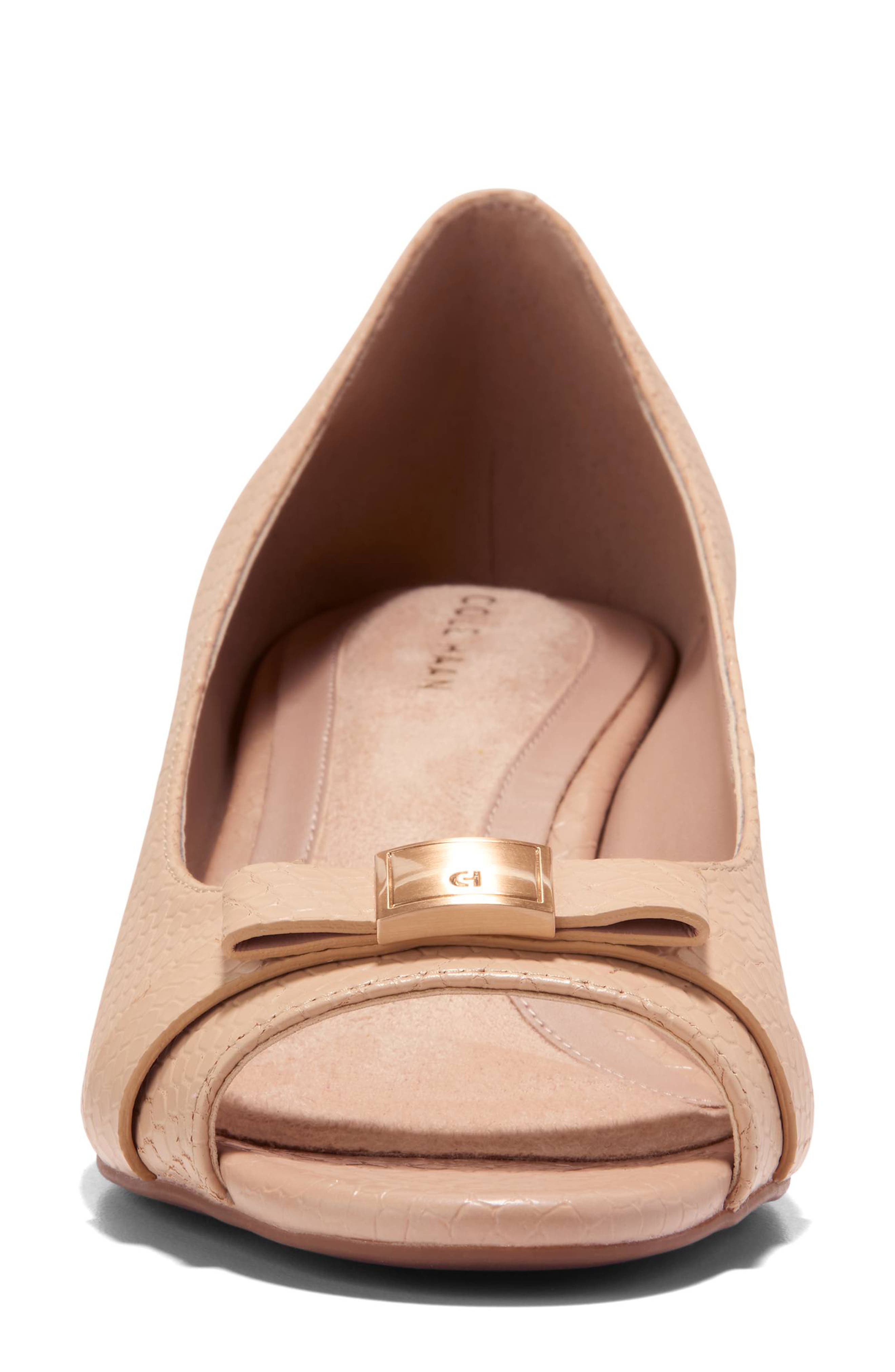 Cole Haan <p>Go-To Malta Peep Toe Bow Wedge (Women)</p>, Alternate, color, Soft Buff Snake Print Leather