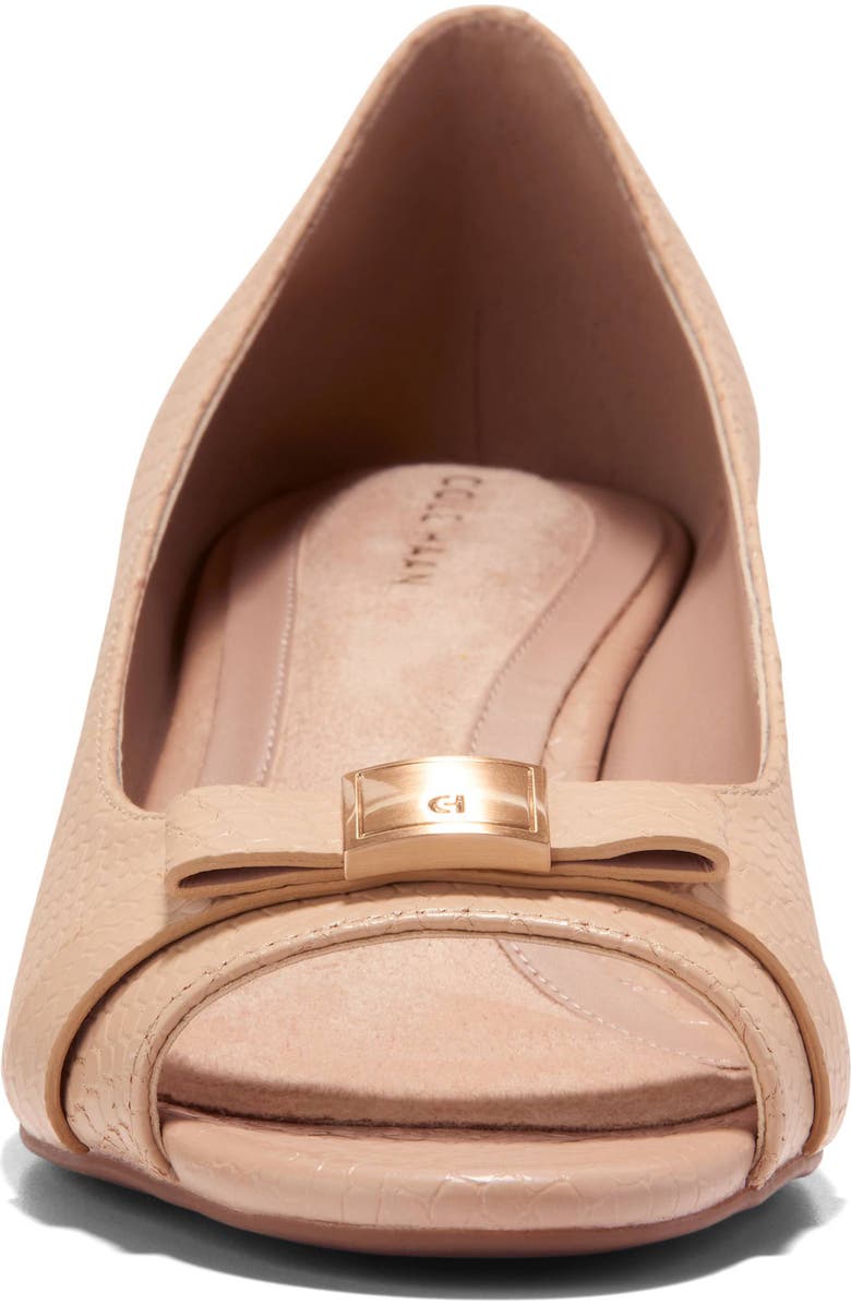 Cole Haan <p>Go-To Malta Peep Toe Bow Wedge (Women)</p>, Alternate, color, Soft Buff Snake Print Leather