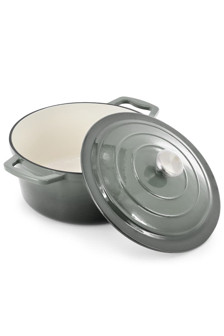 5 Quarts Round Enameled Cast Iron Casserole with Lid, Alternate, color, Gray