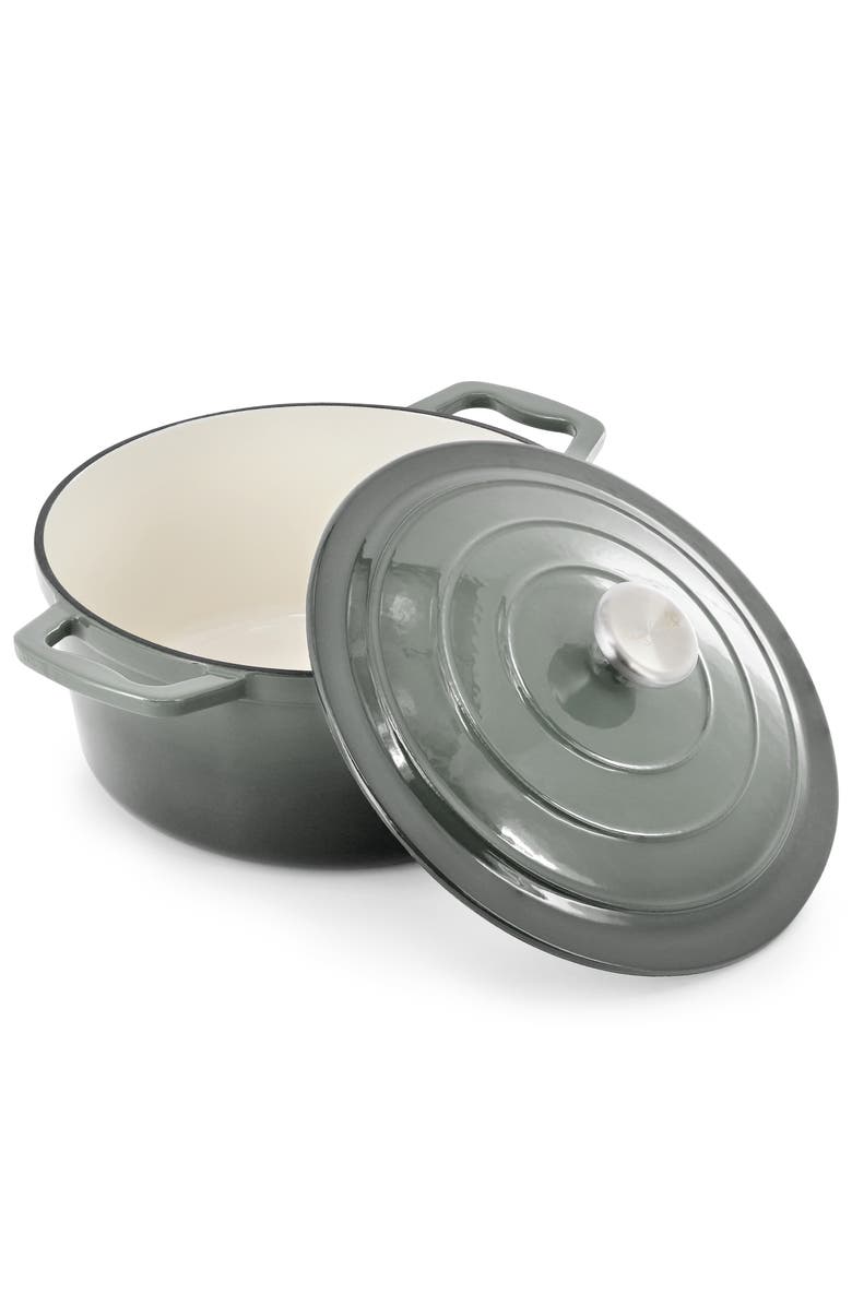 Megachef 5 Quarts Round Enameled Cast Iron Casserole with Lid, Alternate, color, Gray