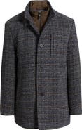 Johnston & Murphy Upton Plaid Wool Blend Car Coat with Removable Bib