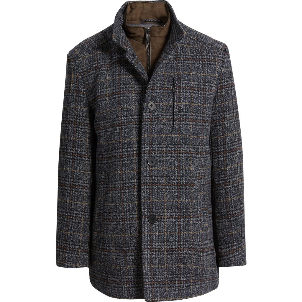 Johnston & Murphy Upton Plaid Wool Blend Car Coat With Removable Bib In Multi