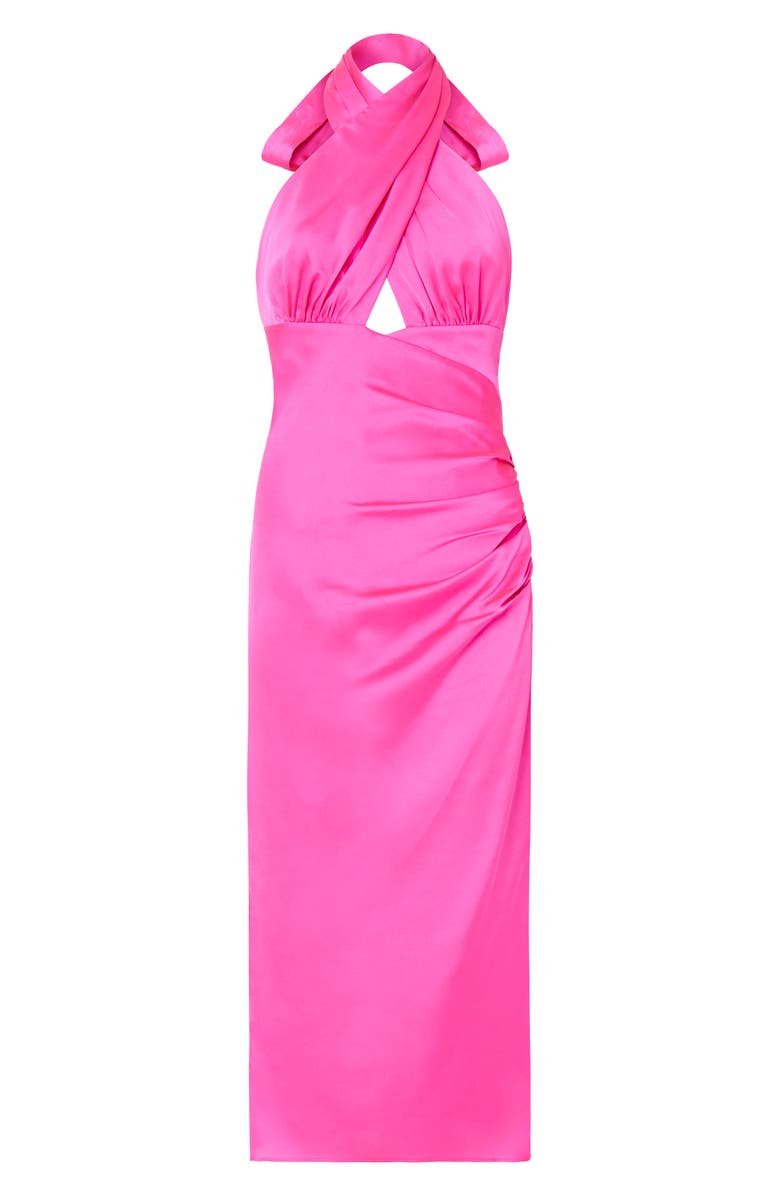Milly Nicolette Crossover Halter Neck Keyhole Cutout Satin Dress, Alternate, color, 