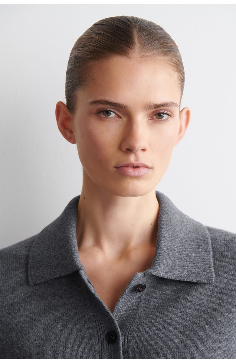 COS Collared Merino Wool Cardigan, Alternate, color, Gray Mélange