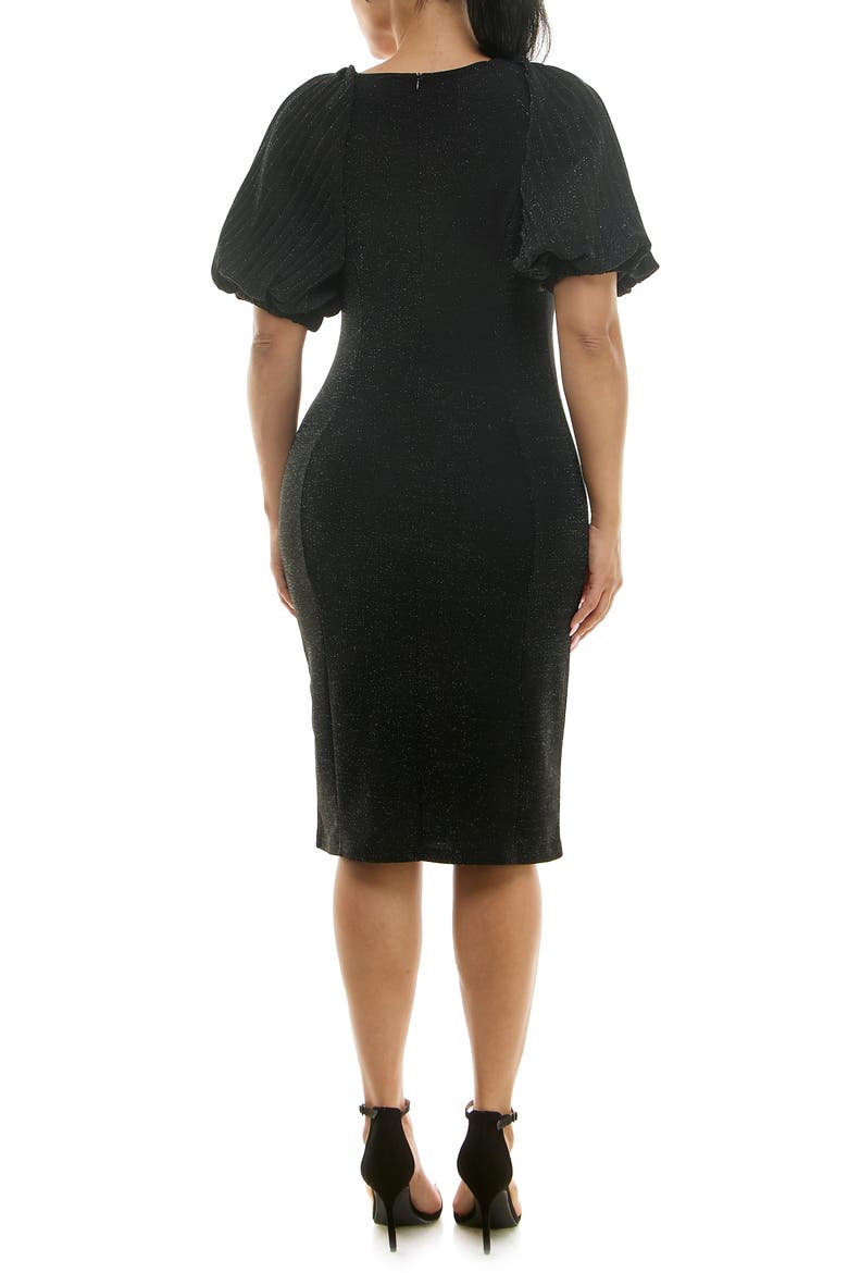 Pleated Puff Sleeve Glitter Sheath Dress, Alternate, color, BLACK