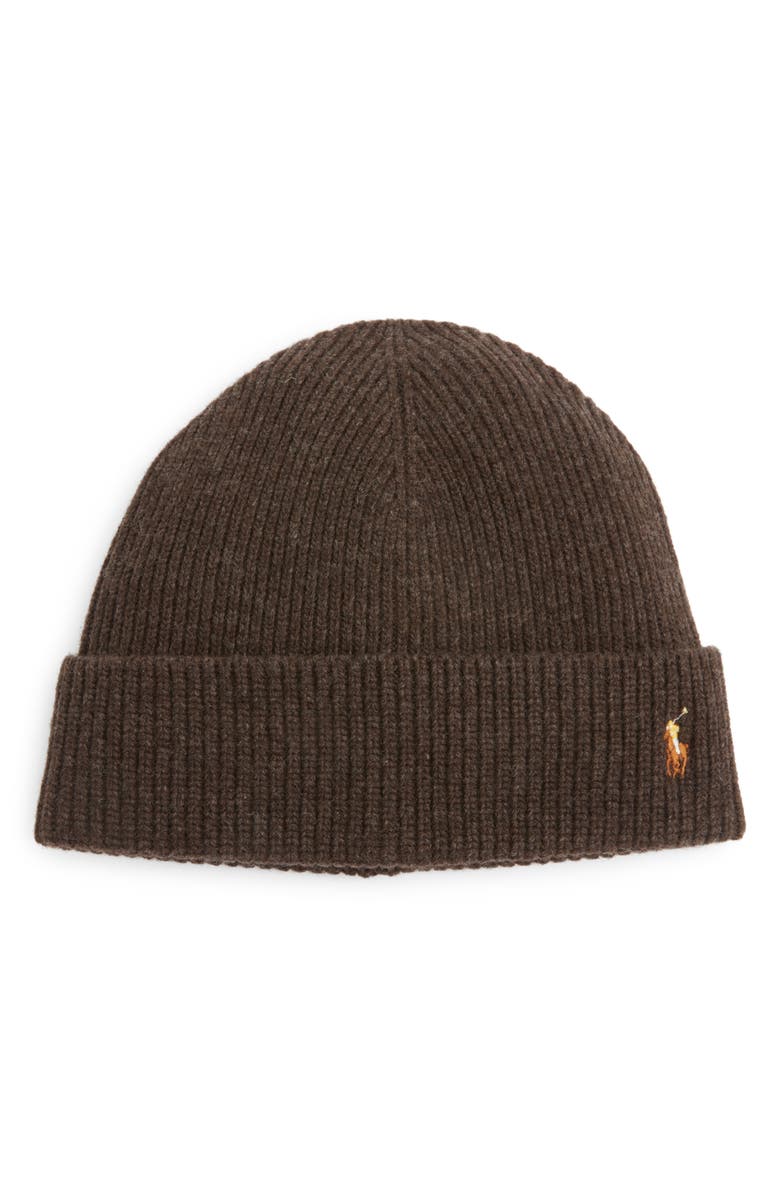 Polo Ralph Lauren Embroidered Signature Logo Beanie, Main, color, Dark Brown Hthr