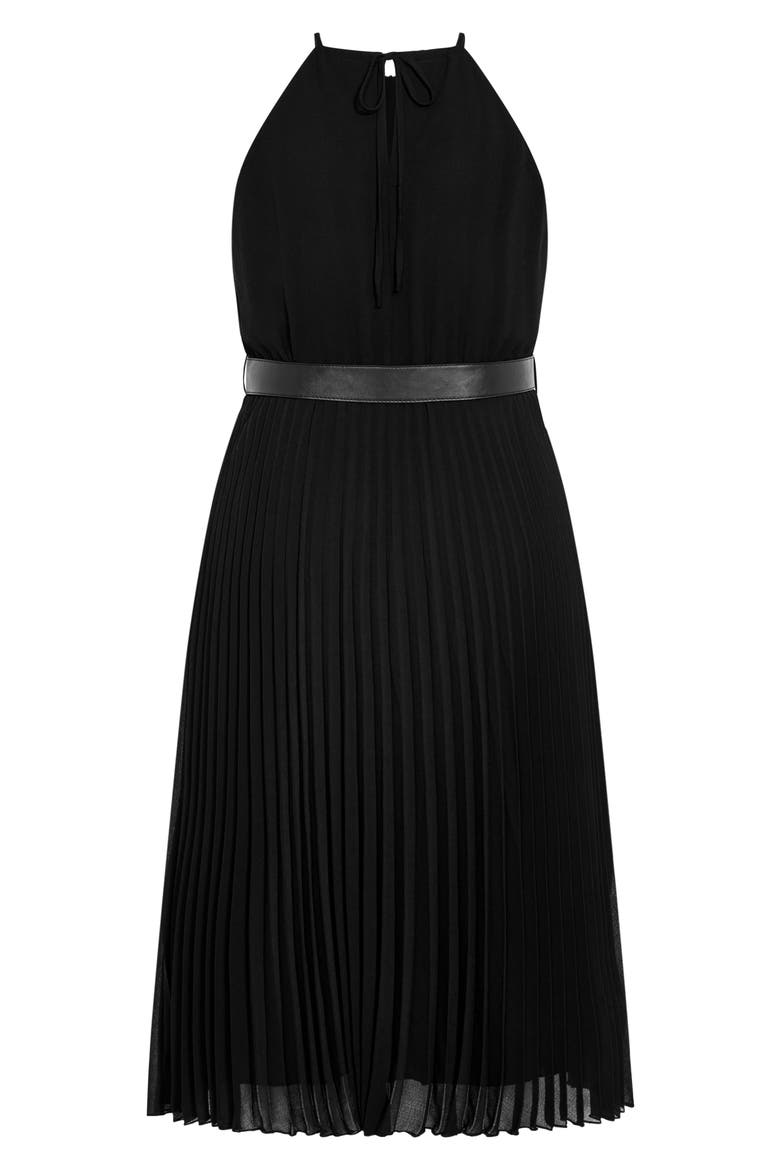 Sleeveless Pleat Dress, Alternate, color, BLACK