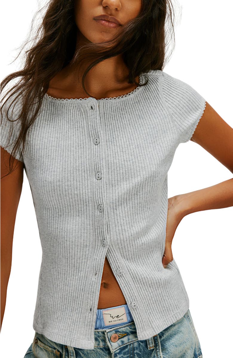 Free People Most Wanted Short Sleeve Cotton Blend Cardigan, Alternate, color, Heather Grey