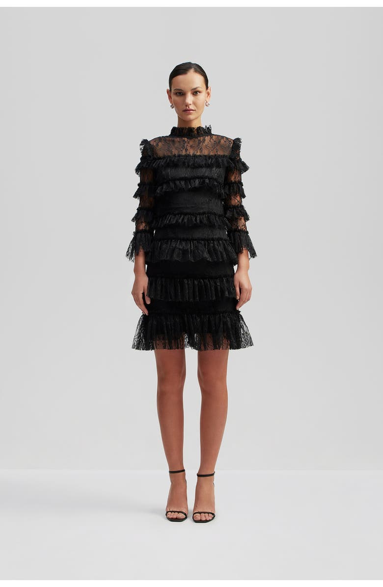 Malina Carmine Mini Frill Lace Dress, Main, color, Black
