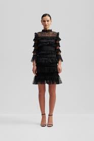 Malina Carmine Mini Frill Lace Dress