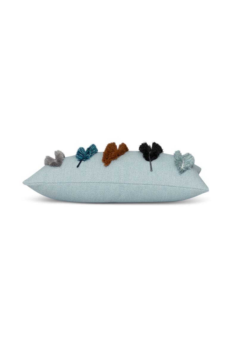 Believe Handmade Feather Embroidered Applique Indoor & Outdoor Accent Pillow, Alternate, color, Sky