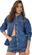 NASTY GAL Denim Embellished Long Sleeve Shirt