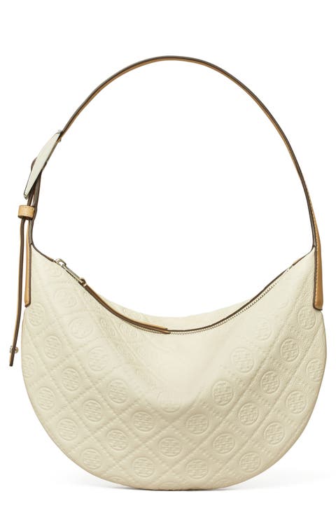 T-Monogram Jacquard Crescent Shoulder Bag