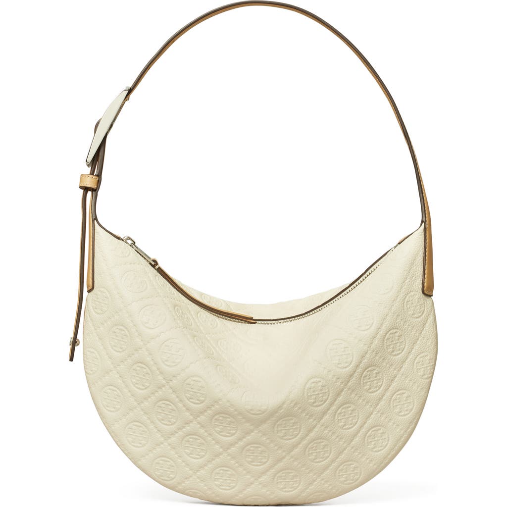 Tory Burch T-monogram Jacquard Crescent Shoulder Bag In White