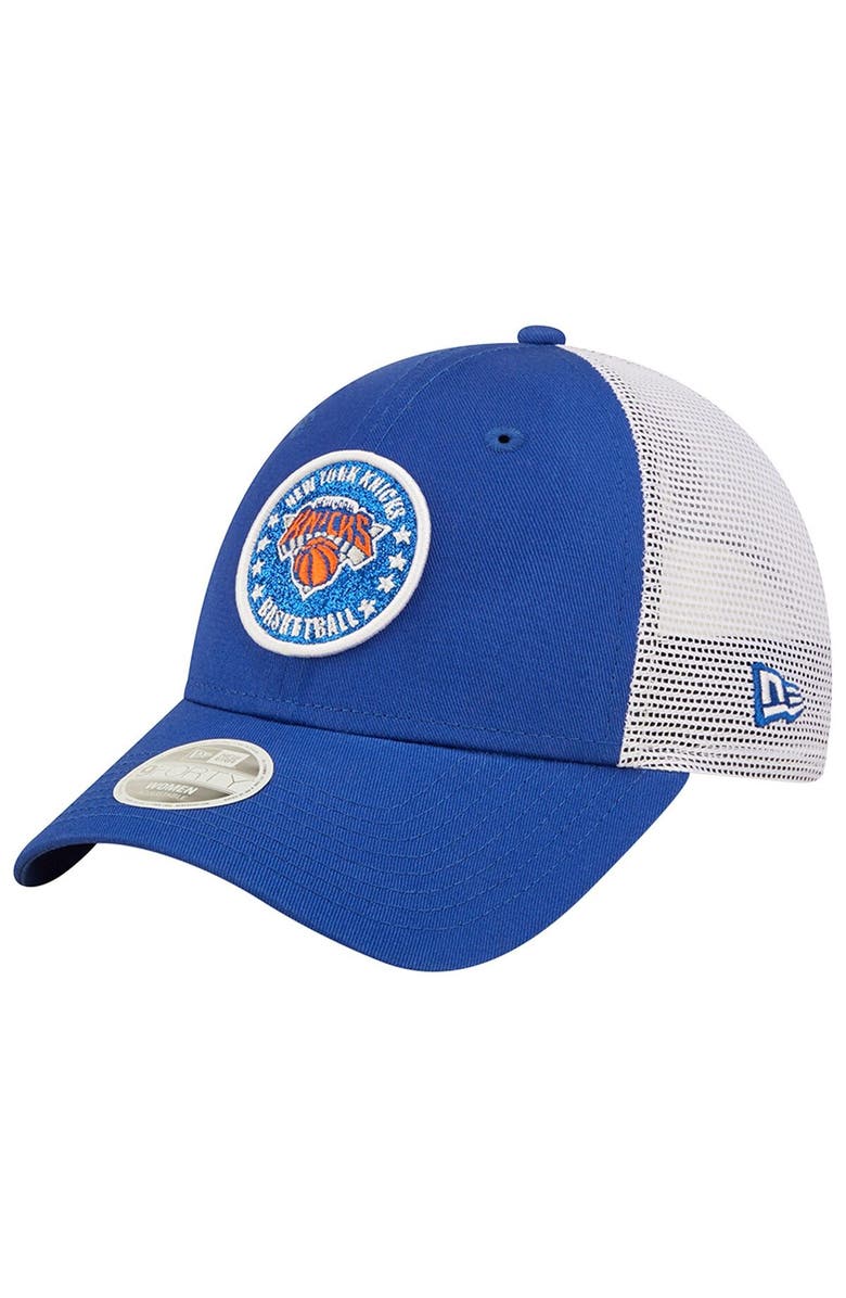 New Era Women's New Era Blue/White New York Knicks Glitter Patch 9FORTY Snapback Hat, Main, color, 