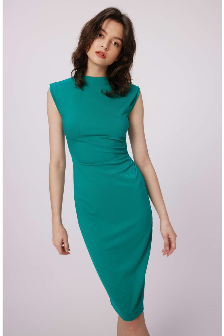 Darrius Ruched Sleeveless Sheath Dress, Alternate, color, EMERALD