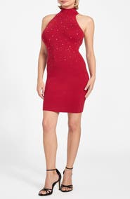 GUESS Minara Rhinestone Halter Cocktail Dress