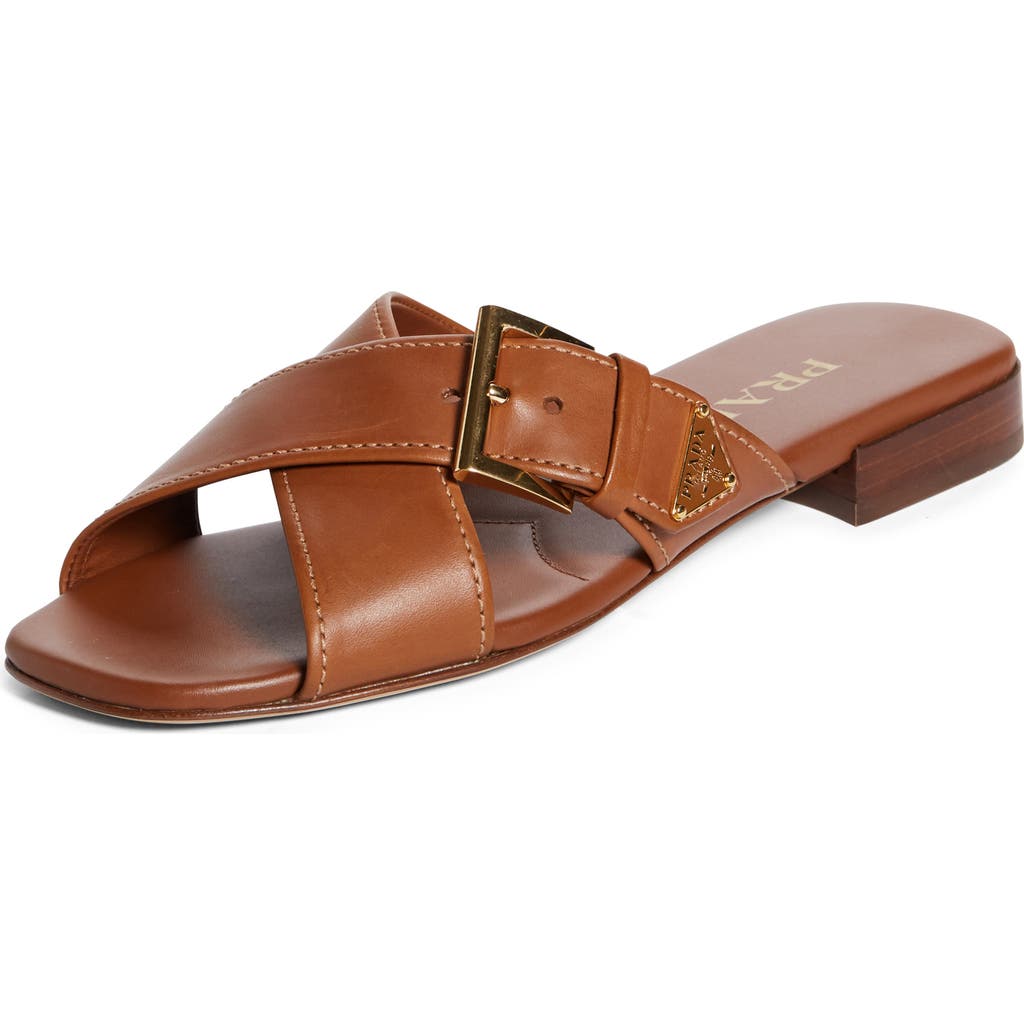 Prada Square Toe Flat Sandal In Brown