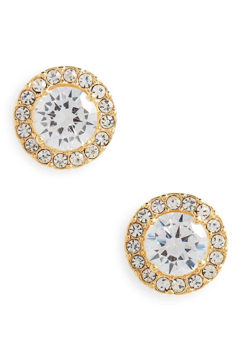 Halo Cubic Zirconia Stud Earrings, Main, color, CLEAR- GOLD