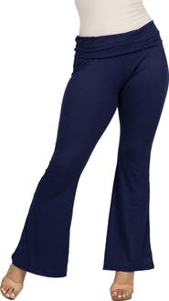 24seven Comfort Apparel Black Bell Bottom Foldover Waist Sweatpants