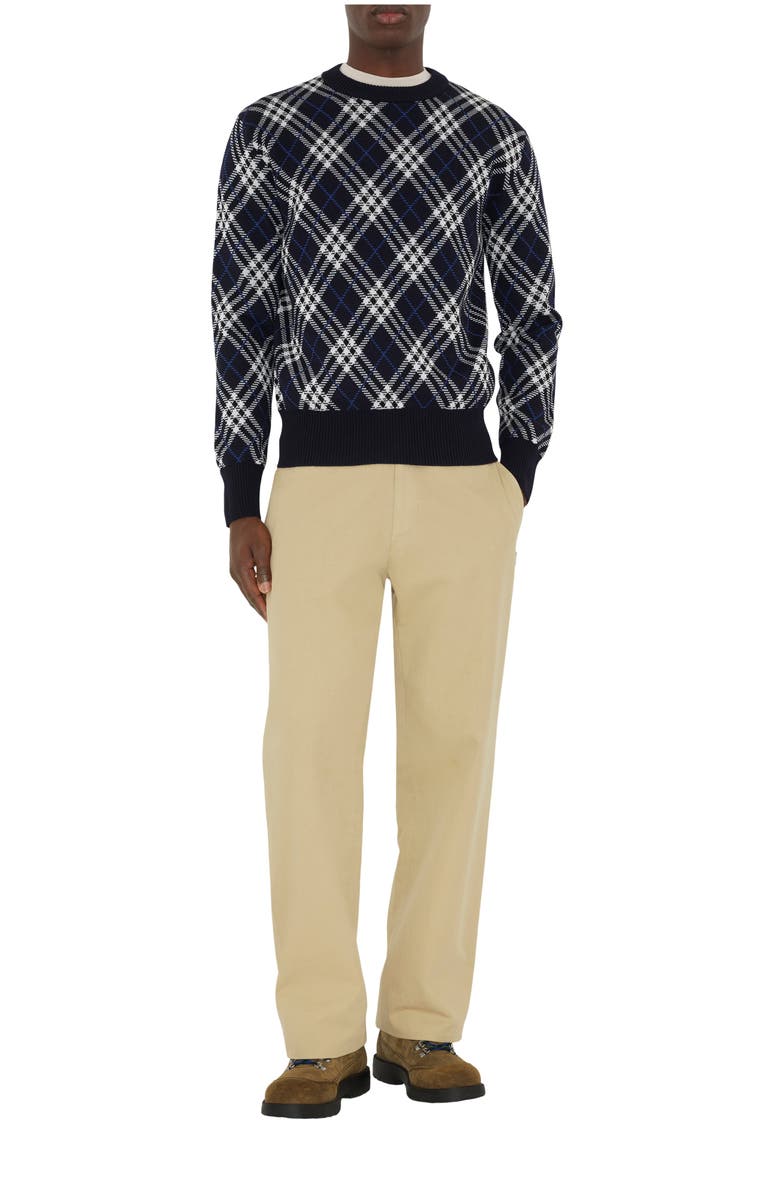 Burberry Check Wool Blend Sweater, Main, color, Ink Blue