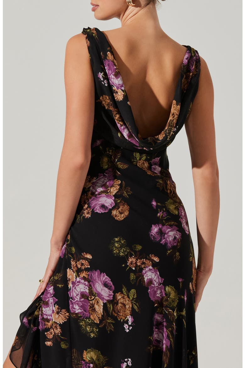Cecelia Floral Cowl Neck Sleeveless Maxi Dress, Alternate, color, BLACK PURPLE FLORAL