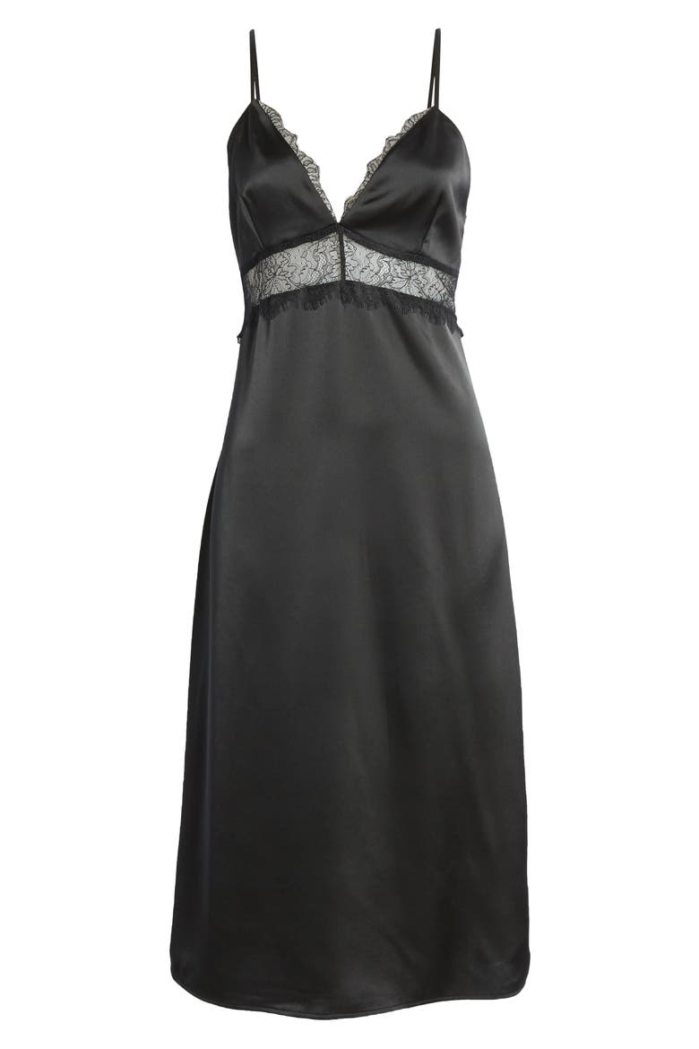 Shari Lace Inset Midi Slipdress, Alternate, color, BLACK
