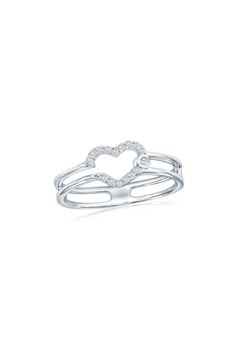 Open Heart Cubic Zirconia Ring, Main, color, SILVER