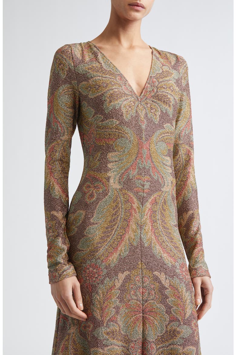 Paisley Long Sleeve Terry Jersey Dress, Alternate, color, BROWN