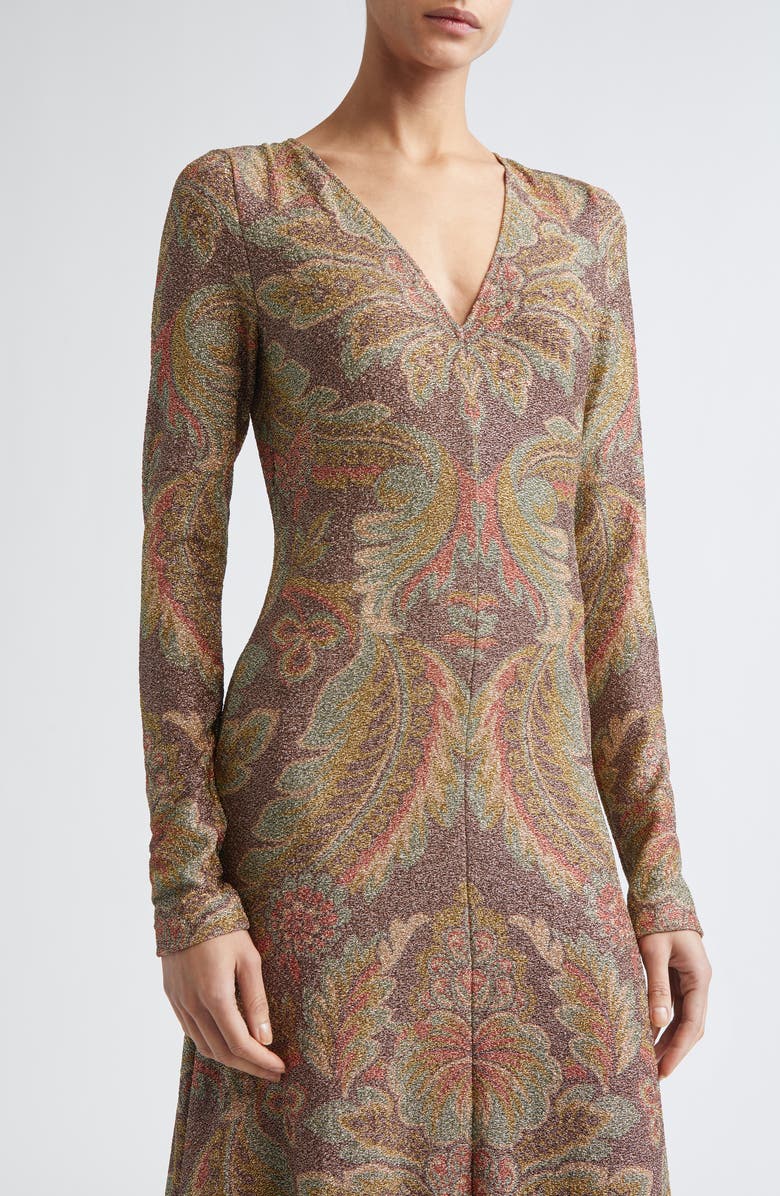 Etro Paisley Long Sleeve Terry Jersey Dress, Alternate, color, Brown