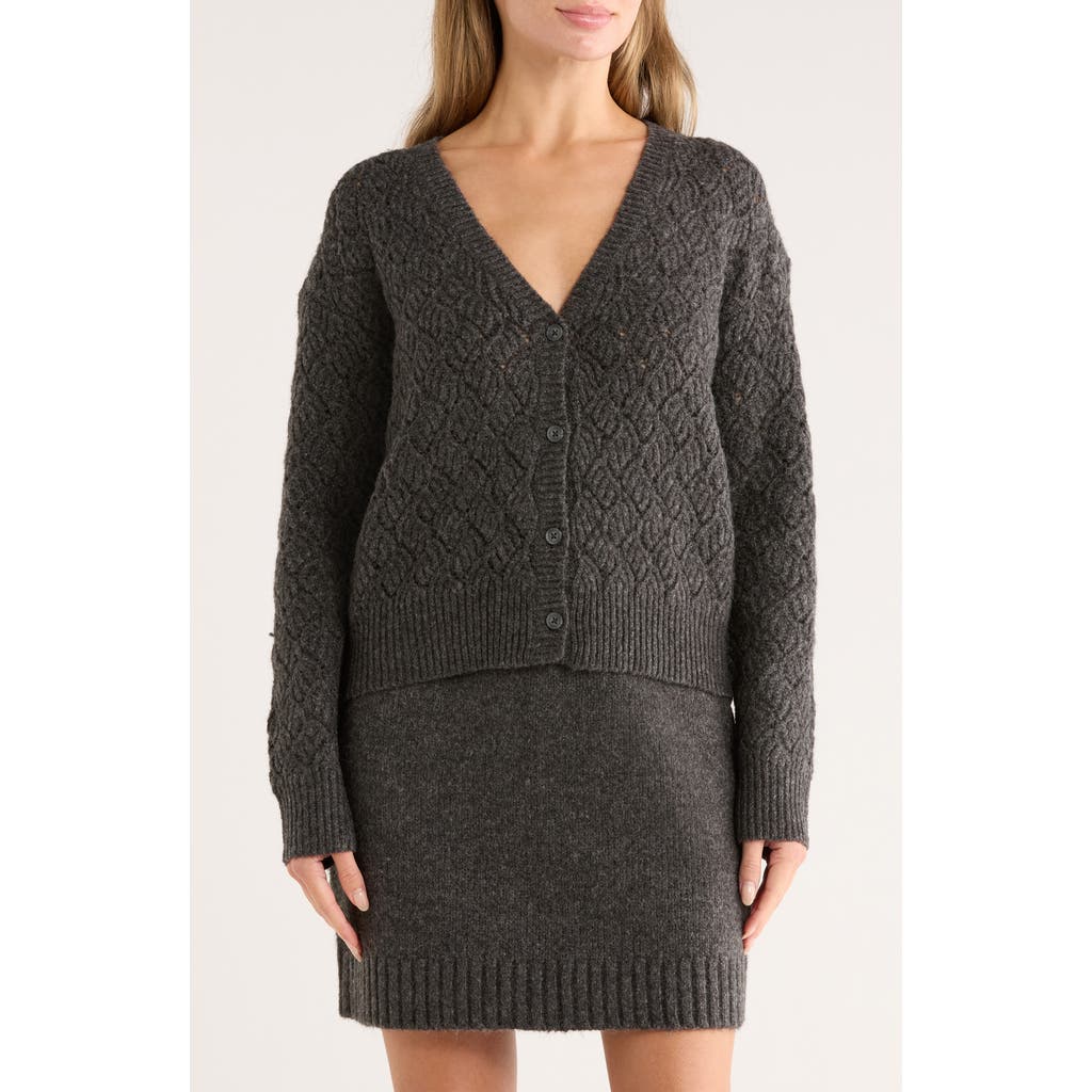 Melrose And Market Pointelle Sweater Cardigan In Gray