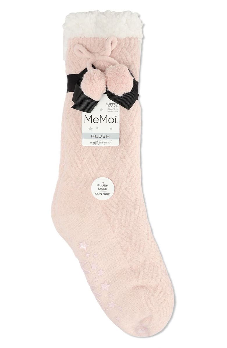 MeMoi Pompom Fleece Lined Socks, Alternate, color, Pink