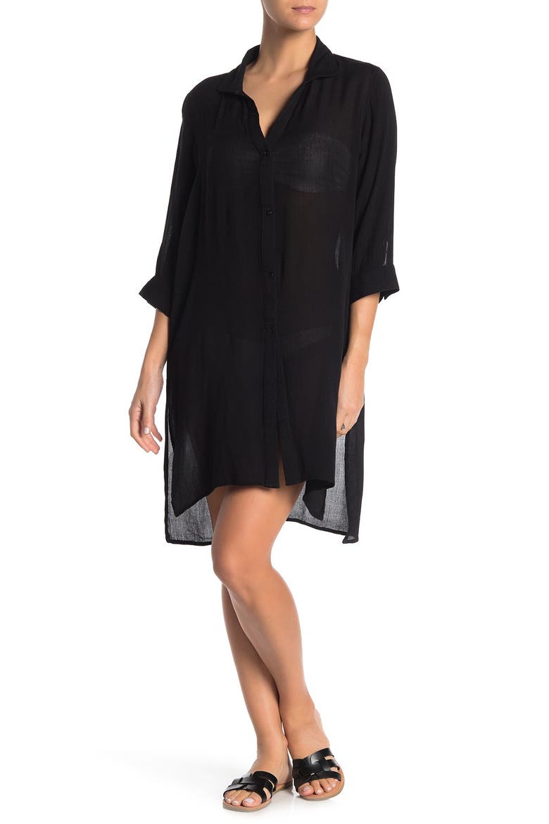Boyfriend Cover-Up Shirt, Main, color, BLACK