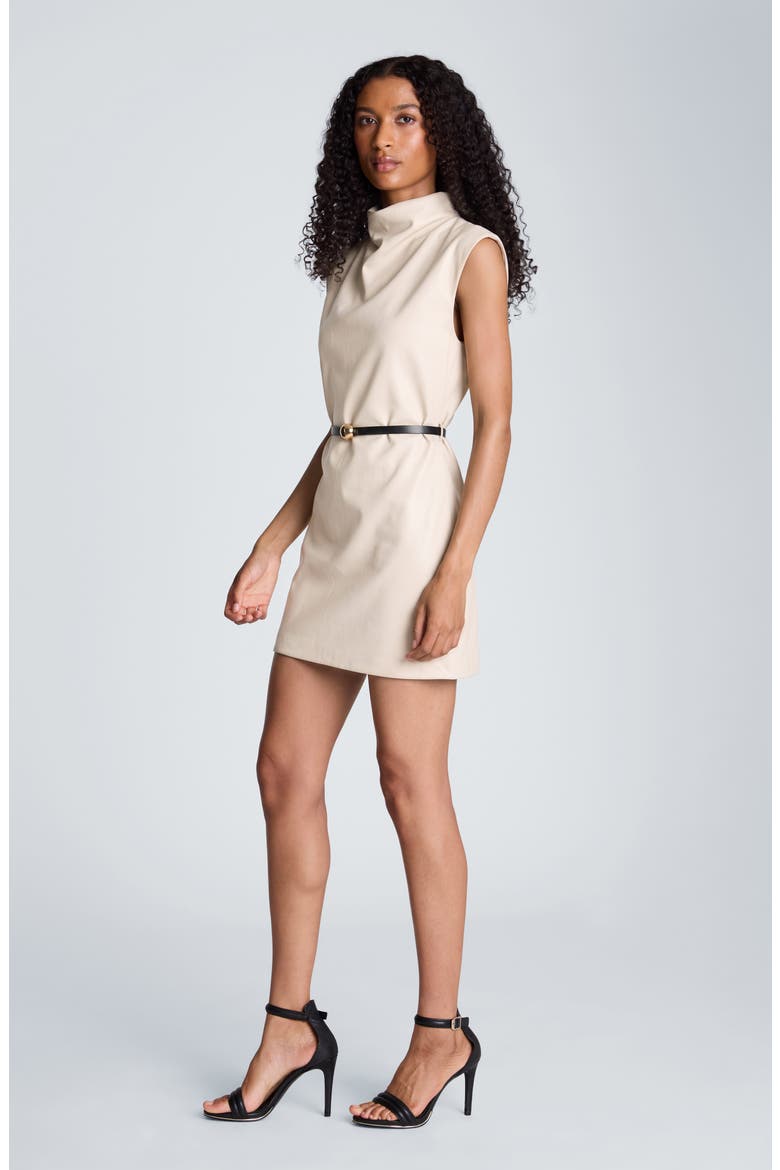 Sleeveless Faux Leather Minidress, Alternate, color, OYSTER