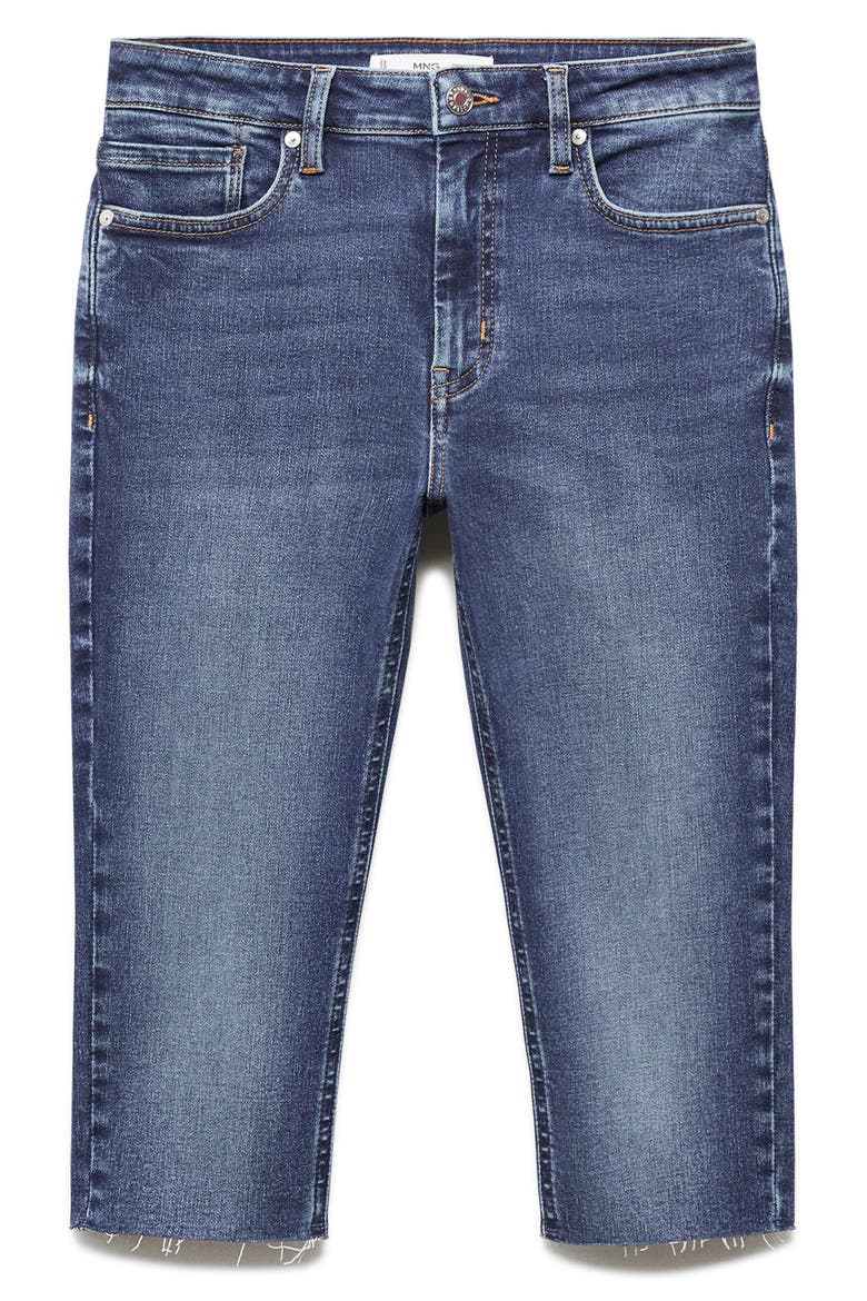 Raw Hem Low Rise Skinny Denim Bermuda Shorts, Alternate, color, DARK BLUE