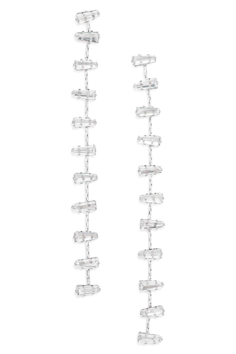 CZ Baguette Linear Earrings, Main, color, CLEAR- SILVER