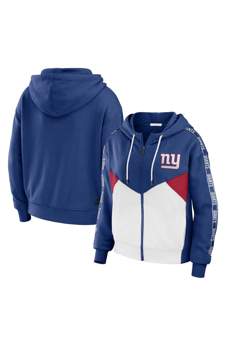 WEAR by Erin Andrews Women's WEAR by Erin Andrews Royal/White New York Giants Plus Size Color Block Full-Zip Hoodie, Main, color, Royal