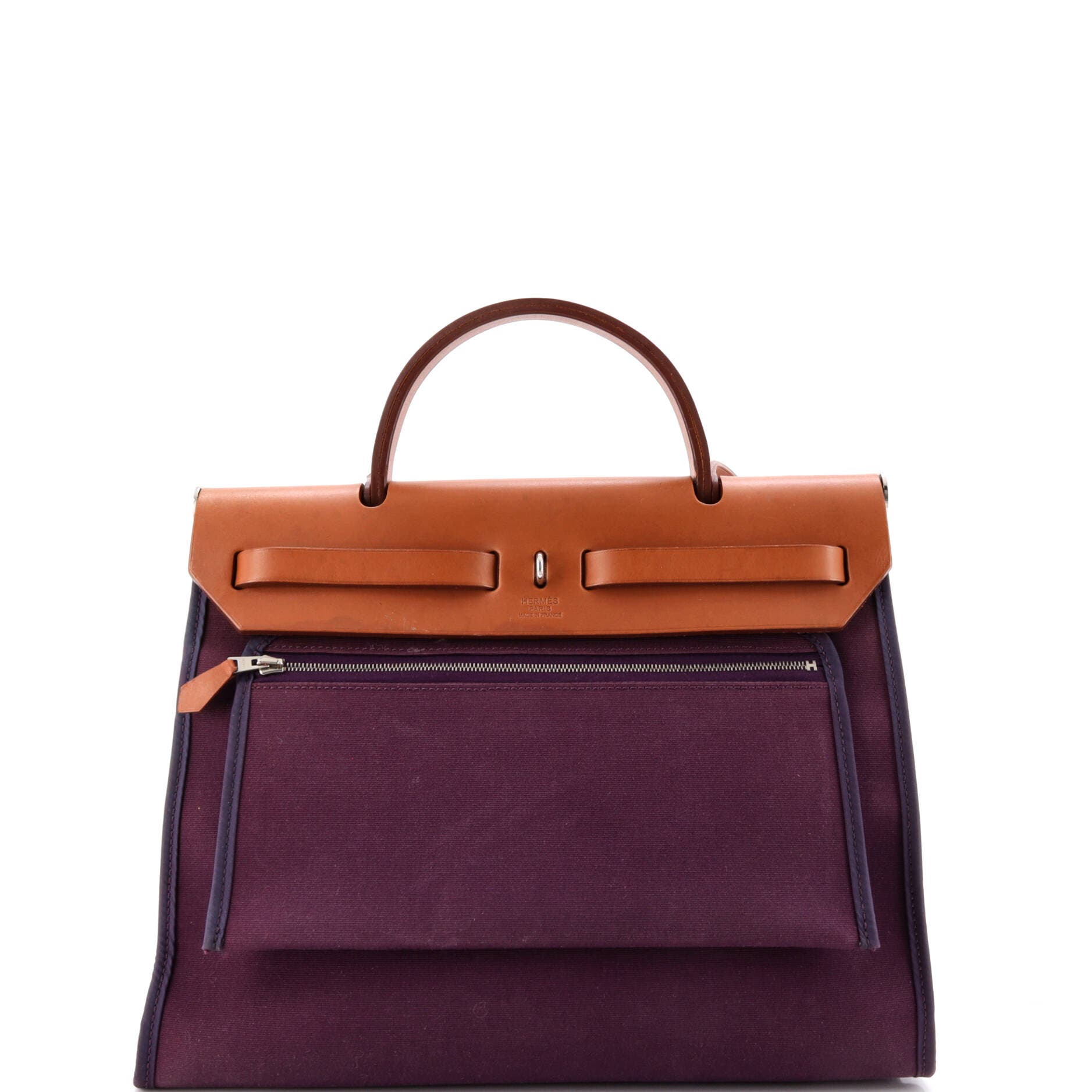 Pre-Owned Hermes Herbag Zip Leather and Toile 31, Alternate, color, Cassis