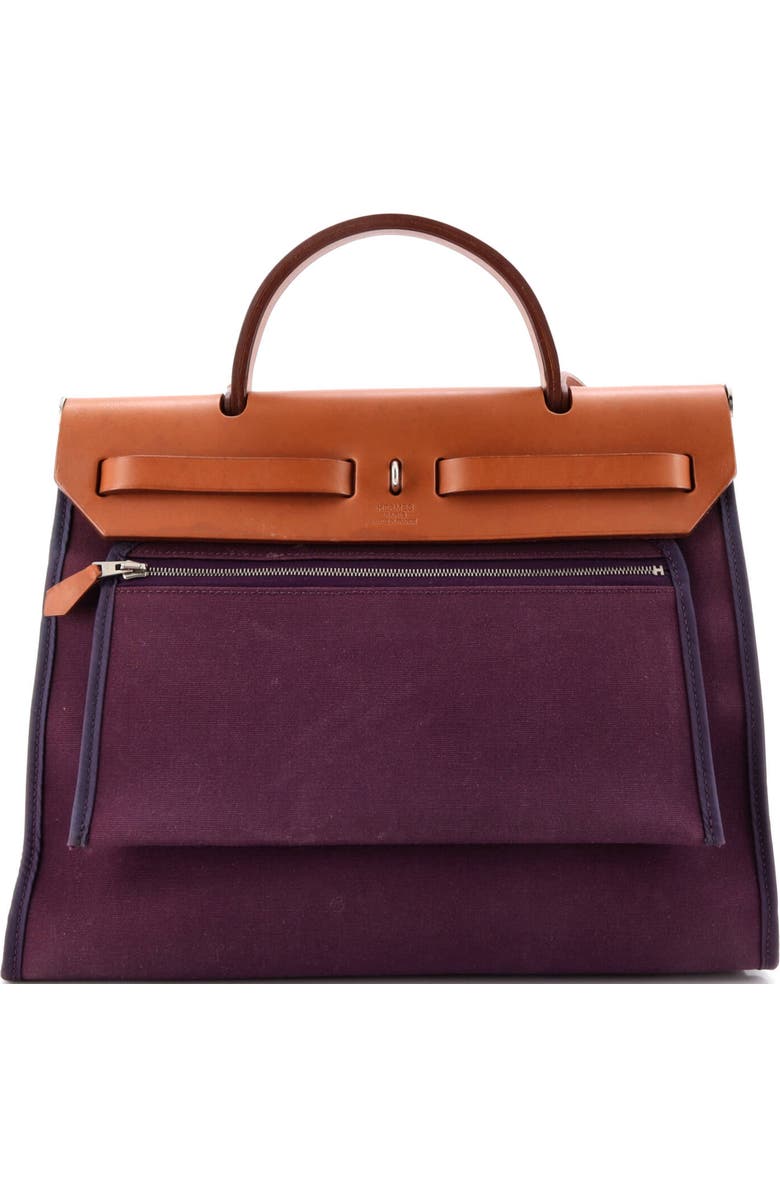 Pre-Owned Hermes Herbag Zip Leather and Toile 31, Alternate, color, Cassis