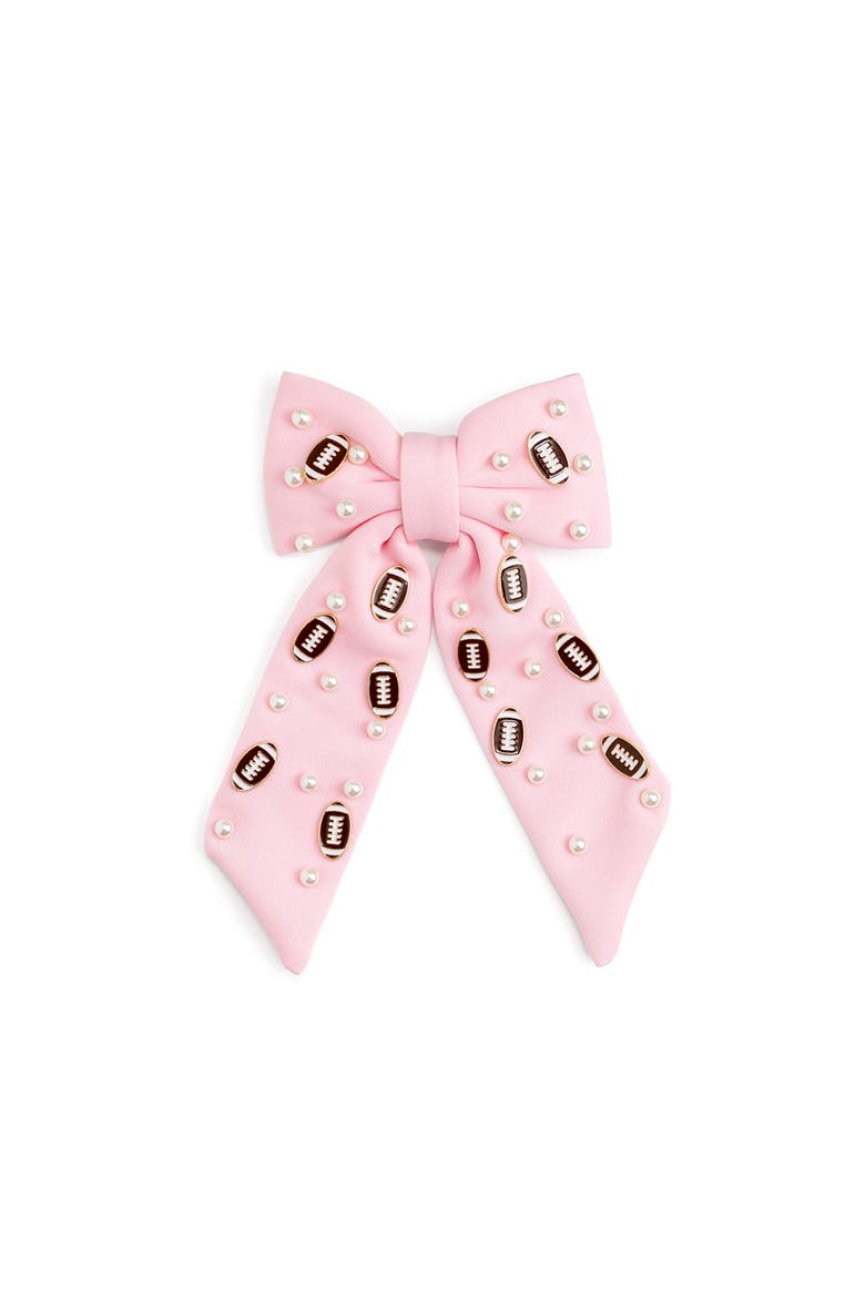 Football Pearl Bow Clip, Main, color, Pink