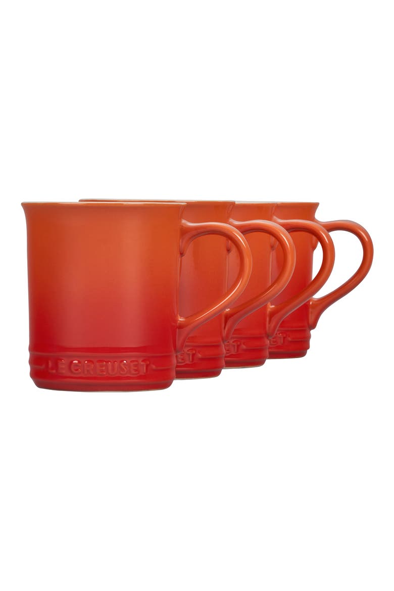 Set of Four 14-Ounce Stoneware Mugs, Main, color, FLAME
